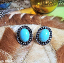 Load image into Gallery viewer, Oval Turquoise and Silver Post Earrings
