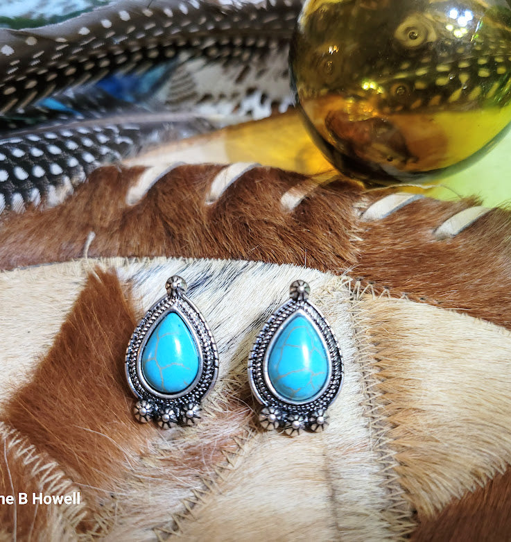 Teardrop Turquoise and Silver Post Earrings