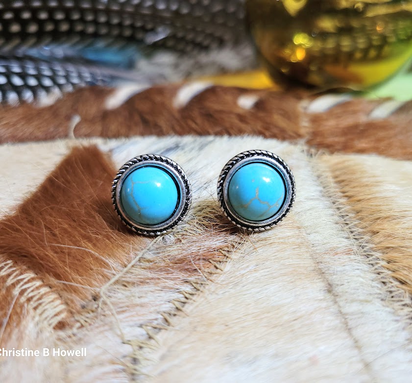 Turquoise And Silver Post Earrings