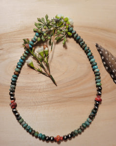 Green Turquoise Spiney Oyster and Navajo Pearl Choker