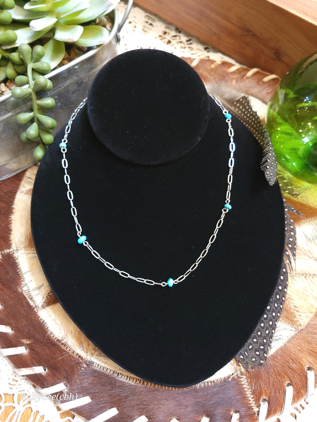 Silver Chain Choker with Turquoise Stone