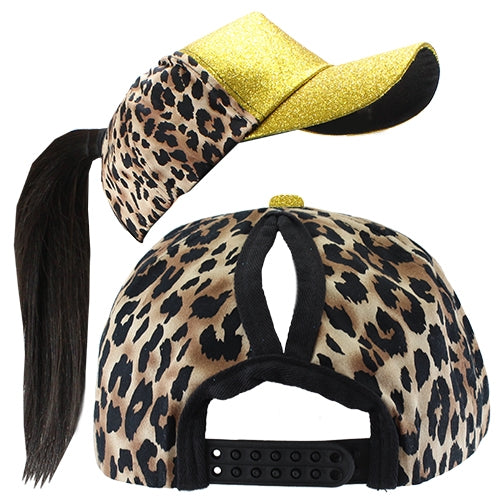 Leopard Print Glitter Ponytail Caps