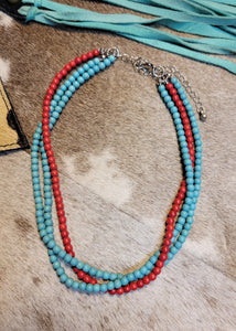 Coral and Turquoise Bead Choker