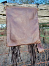 Load image into Gallery viewer, Chocolate Brown Crossbody Handbag with Turquoise Slabs and Fringe
