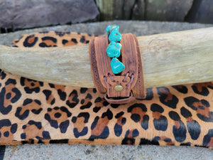 Dusty Leather Cuff with Blue Turquoise Chunks