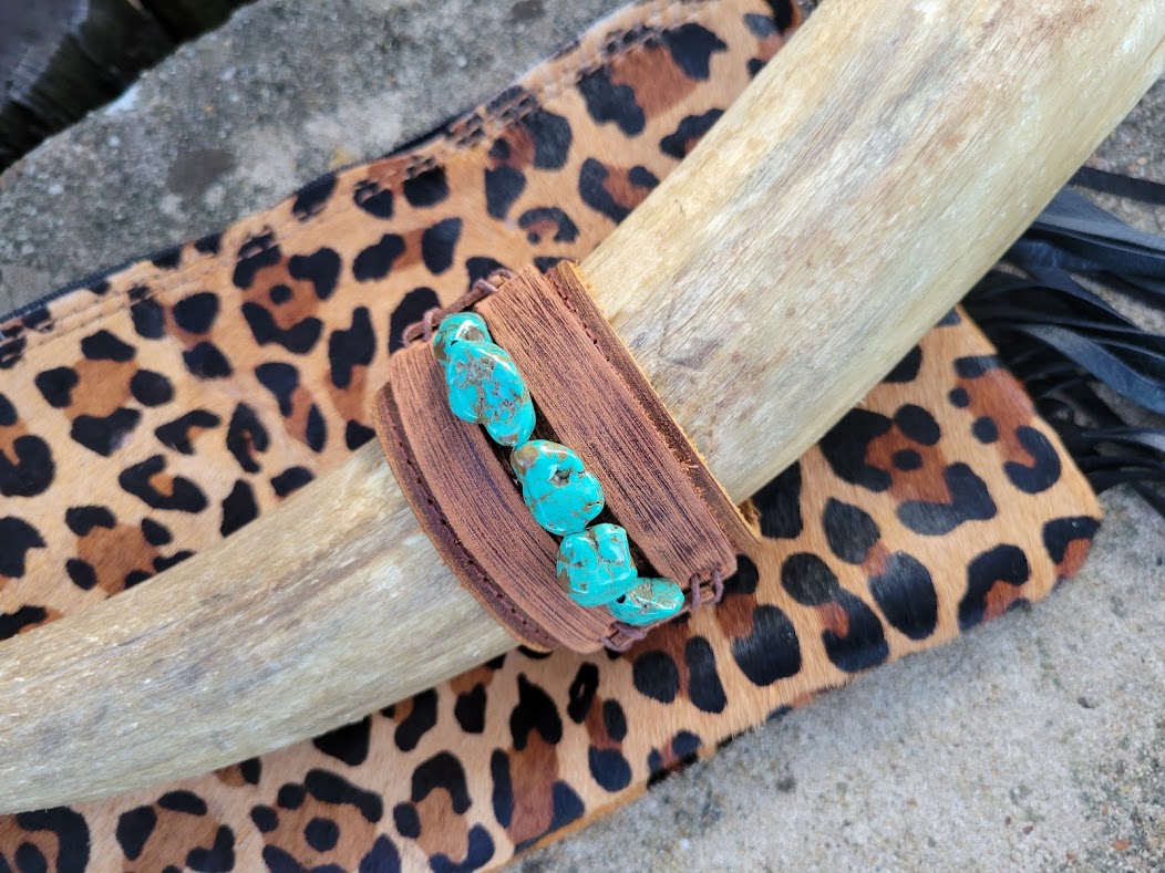 Dusty Leather Cuff with Blue Turquoise Chunks