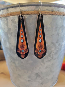 Tooled Leather with Cross Earring