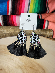 Cow Print Tassel Earring with Bling