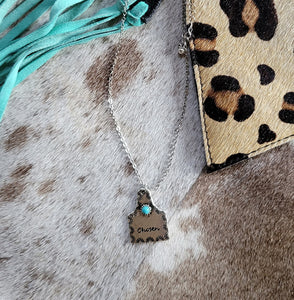 "Chosen" Silver Cattle Tag Pendant Necklace