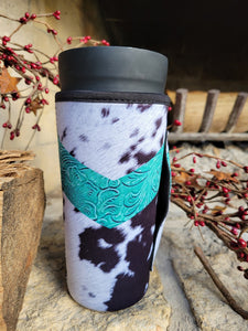 Cowhide and Turquoise Koozie