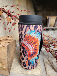 Leopard Indian Headdress Koozie