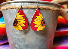 Load image into Gallery viewer, Sunflower Tooled Leather Earring
