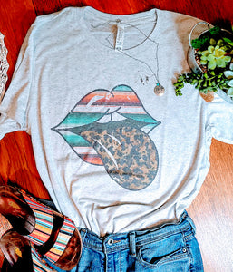 Serape Leopard Distressed Lips Tee