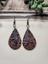 Load image into Gallery viewer, Leather Teardrop  with Feather Accent Earrings
