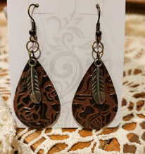 Load image into Gallery viewer, Leather Teardrop  with Feather Accent Earrings
