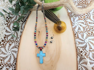 Turquoise Cross Navajo Pearl Bead Necklace