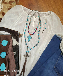 Turquoise Cross Navajo Pearl Bead Necklace