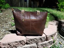 Load image into Gallery viewer, Vintage Addiction Brown Leather Fringed Tote with Vintage Fabric and Beads
