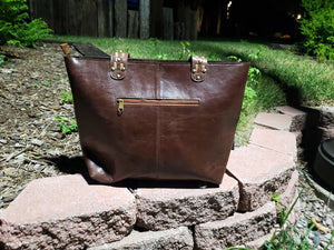 Vintage Addiction Brown Leather Fringed Tote with Vintage Fabric and Beads